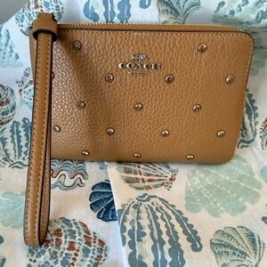 Coach Brown Studded Leather Wristlet